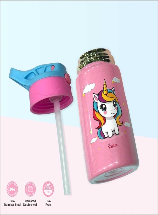 PDDFALCON Stainless Steel 350ml Water Bottle for School Kids, Boys & Girls |Leak-Proof Bottle With ISI & BIS Certified, Made In India (Sippy Unicorn 350ml) (Sippy Pink) - Image 2